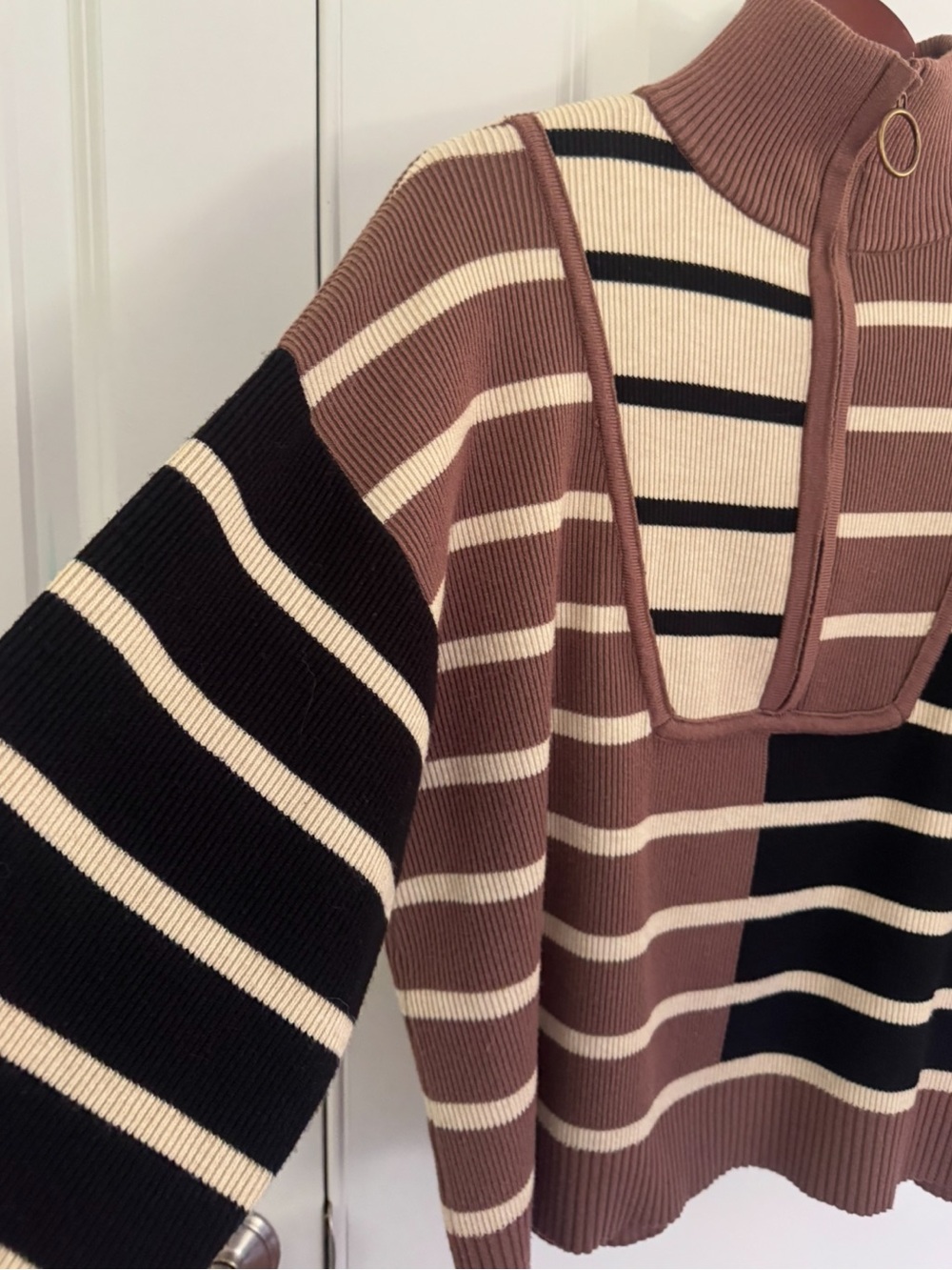 Entro Colorblock Stripe Ribbed 3/4 Zip Sweater - Picture 7 of 13